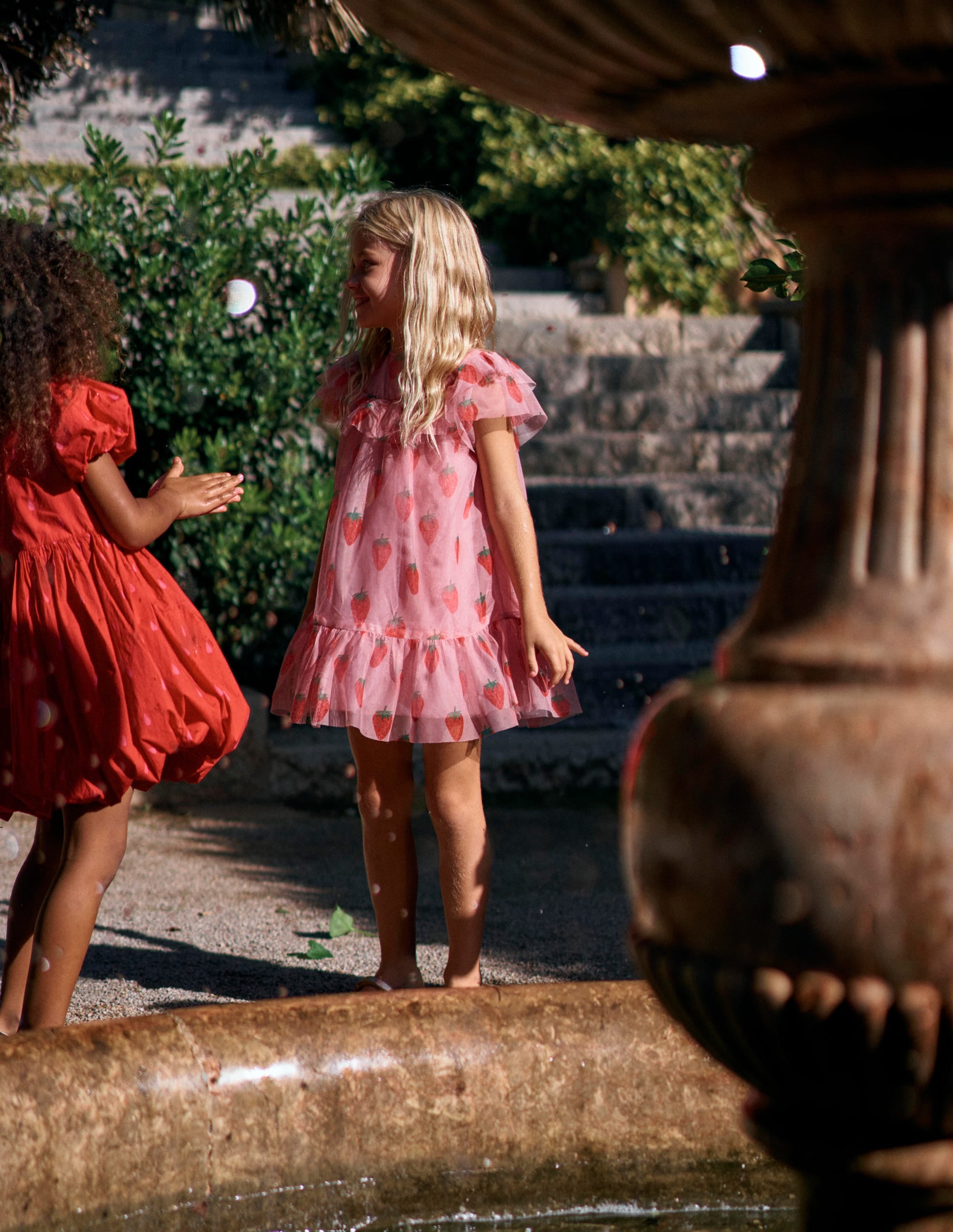Printed Tulle Dress-Vintage Pink Strawberry Stamp - Image 4