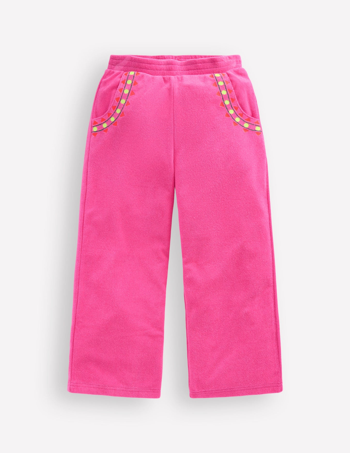 Straight Towelling Trousers-Pink Embroidered