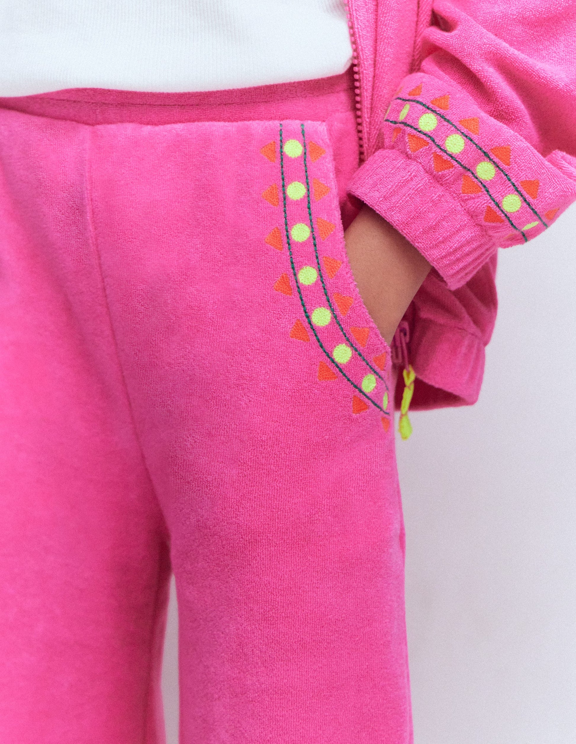 Straight Towelling Trousers-Pink Embroidered-2