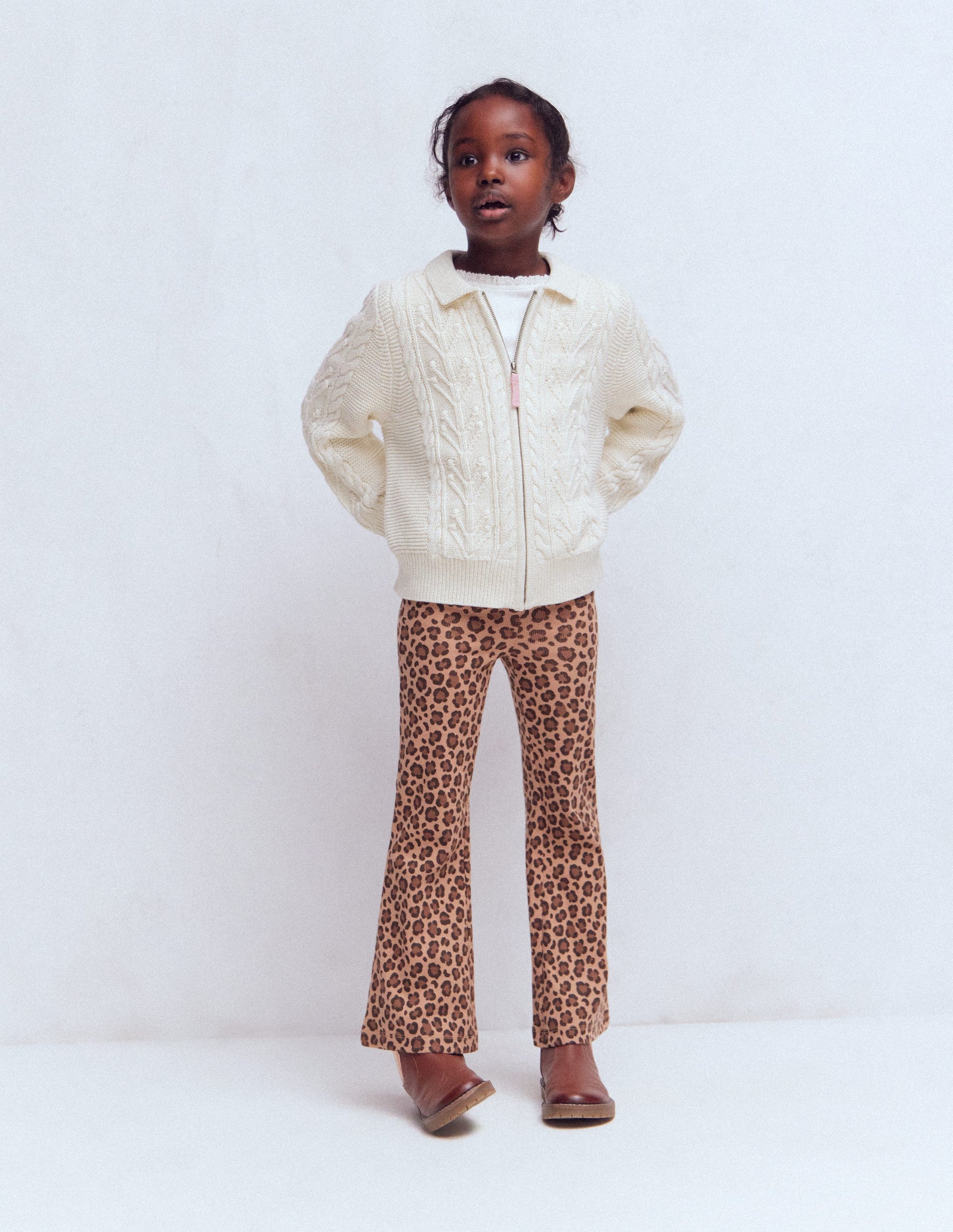 Ribbed Flared Leggings-Leopard-2