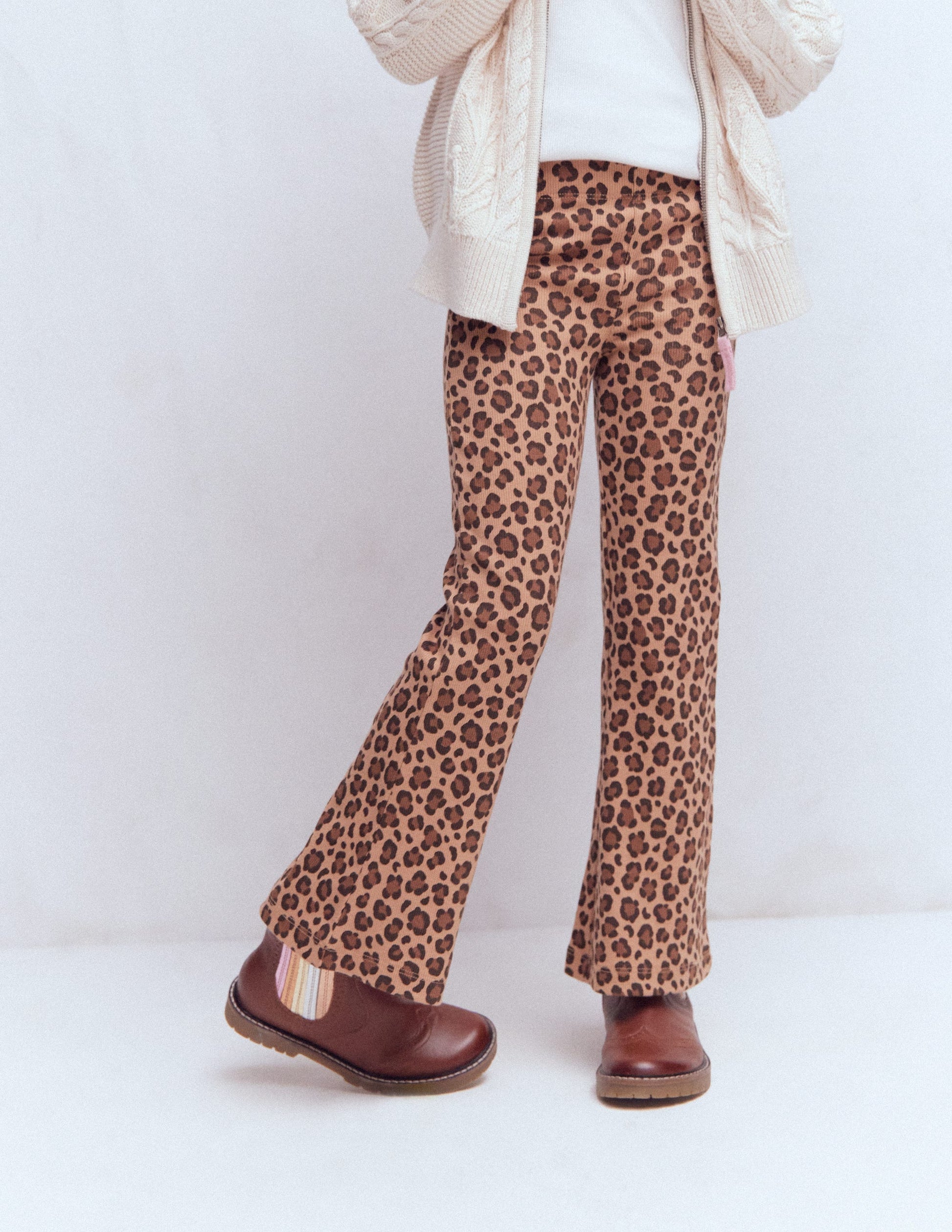 Ribbed Flared Leggings-Leopard-3