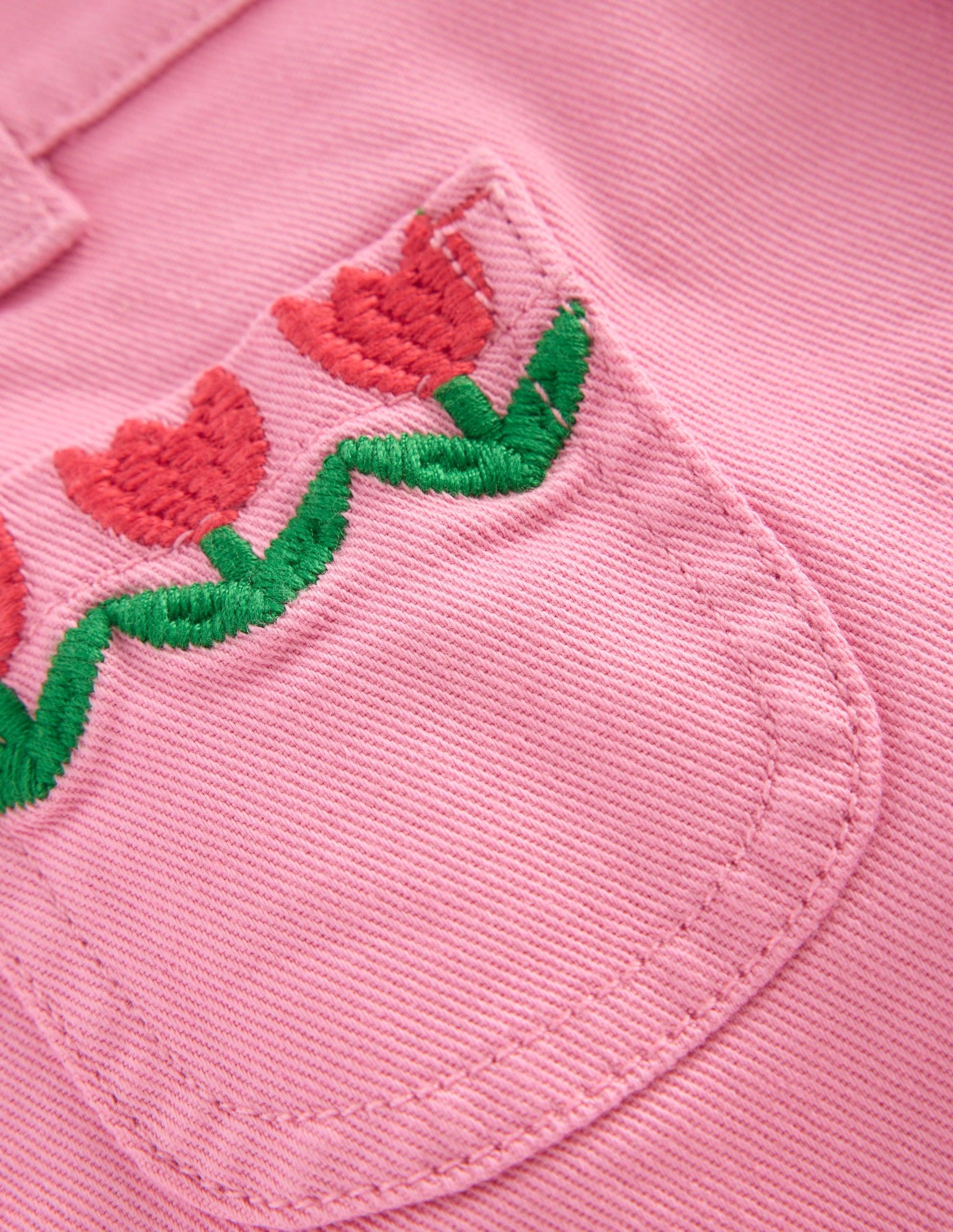 Patch Pocket Shorts-Pink Embroidered Denim-3