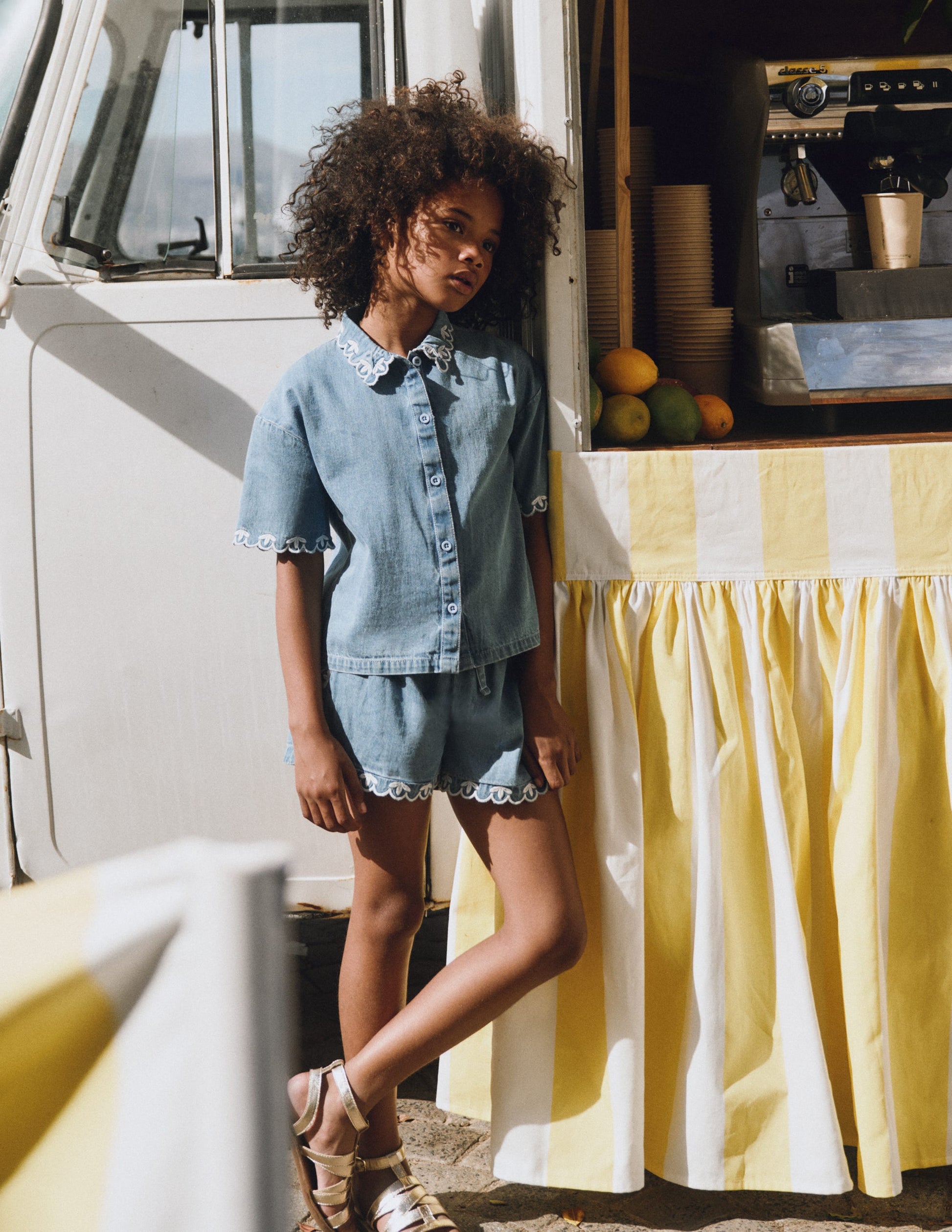 Pull-on Woven Shorts-Chambray-1