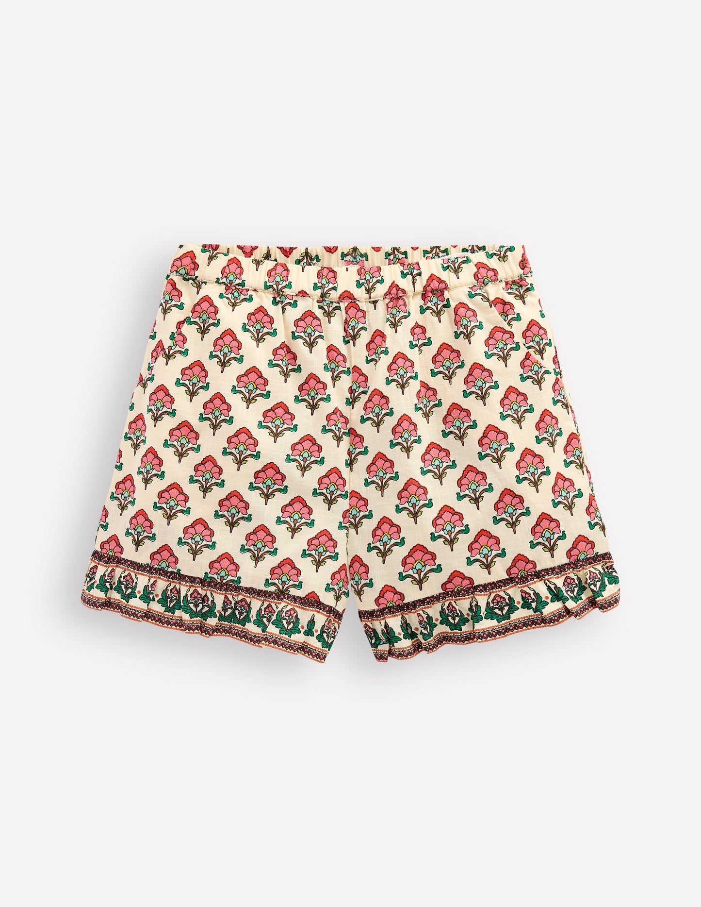 Frill Woven Shorts-Woodblock Ivory Floral