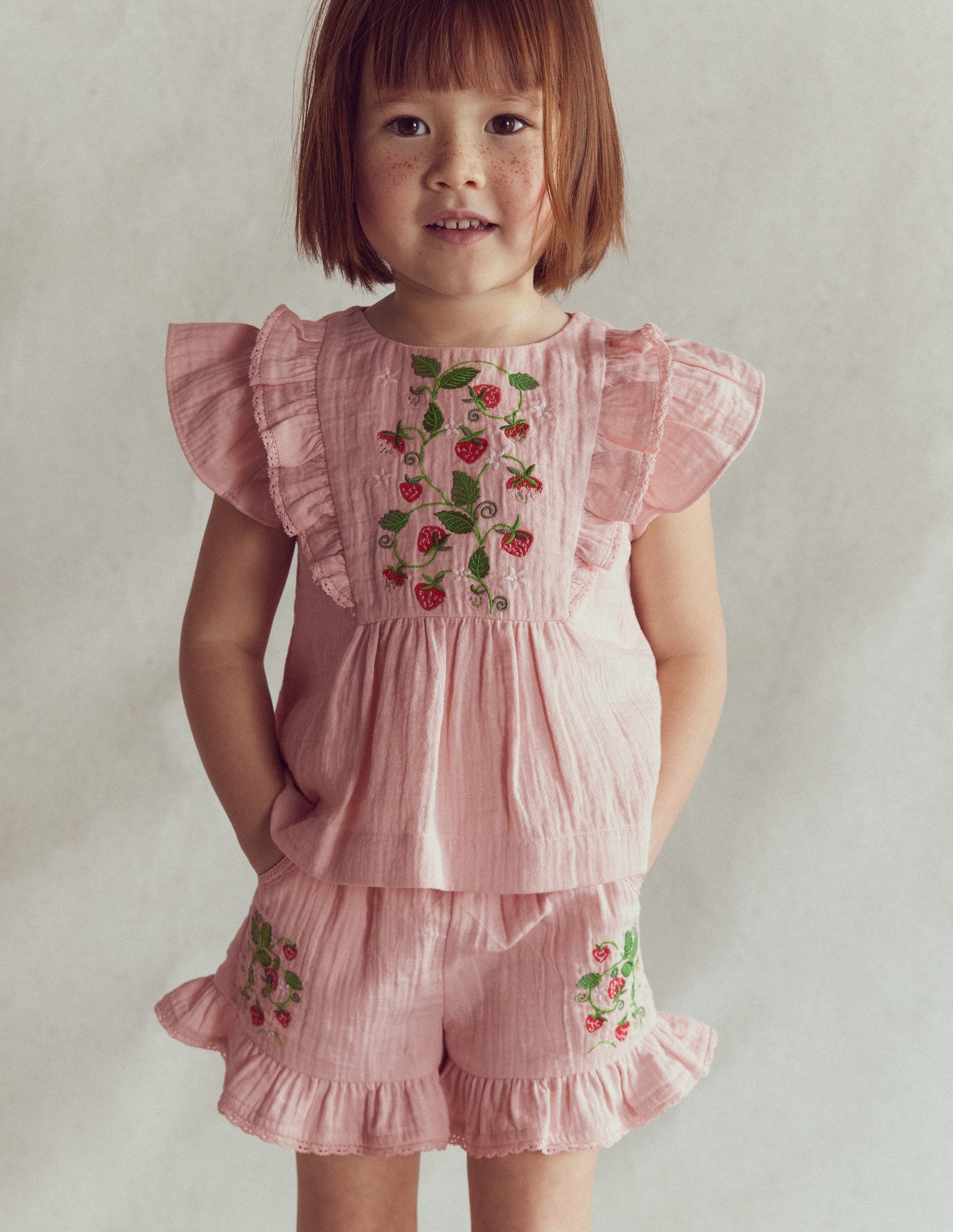 Frill Woven Shorts-Lotus Strawberry-2