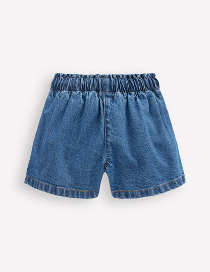 Frill Waist Shorts-Mid Vintage Denim-2