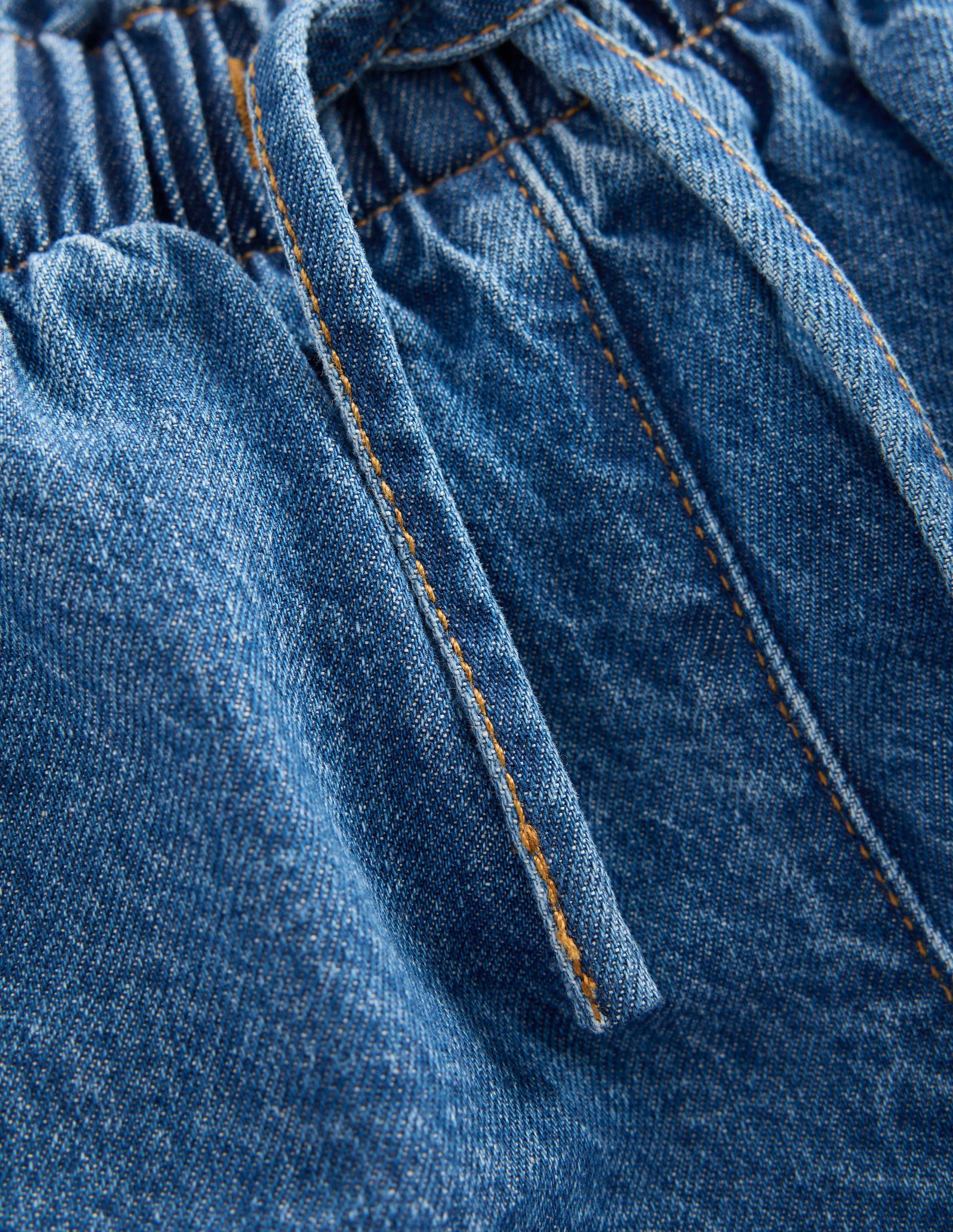 Frill Waist Shorts-Mid Vintage Denim-3