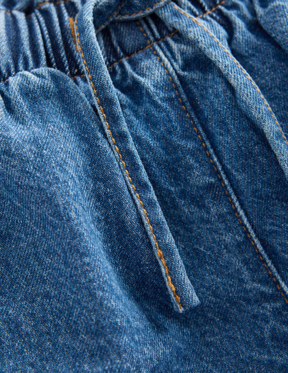 Frill Waist Shorts-Mid Vintage Denim-3