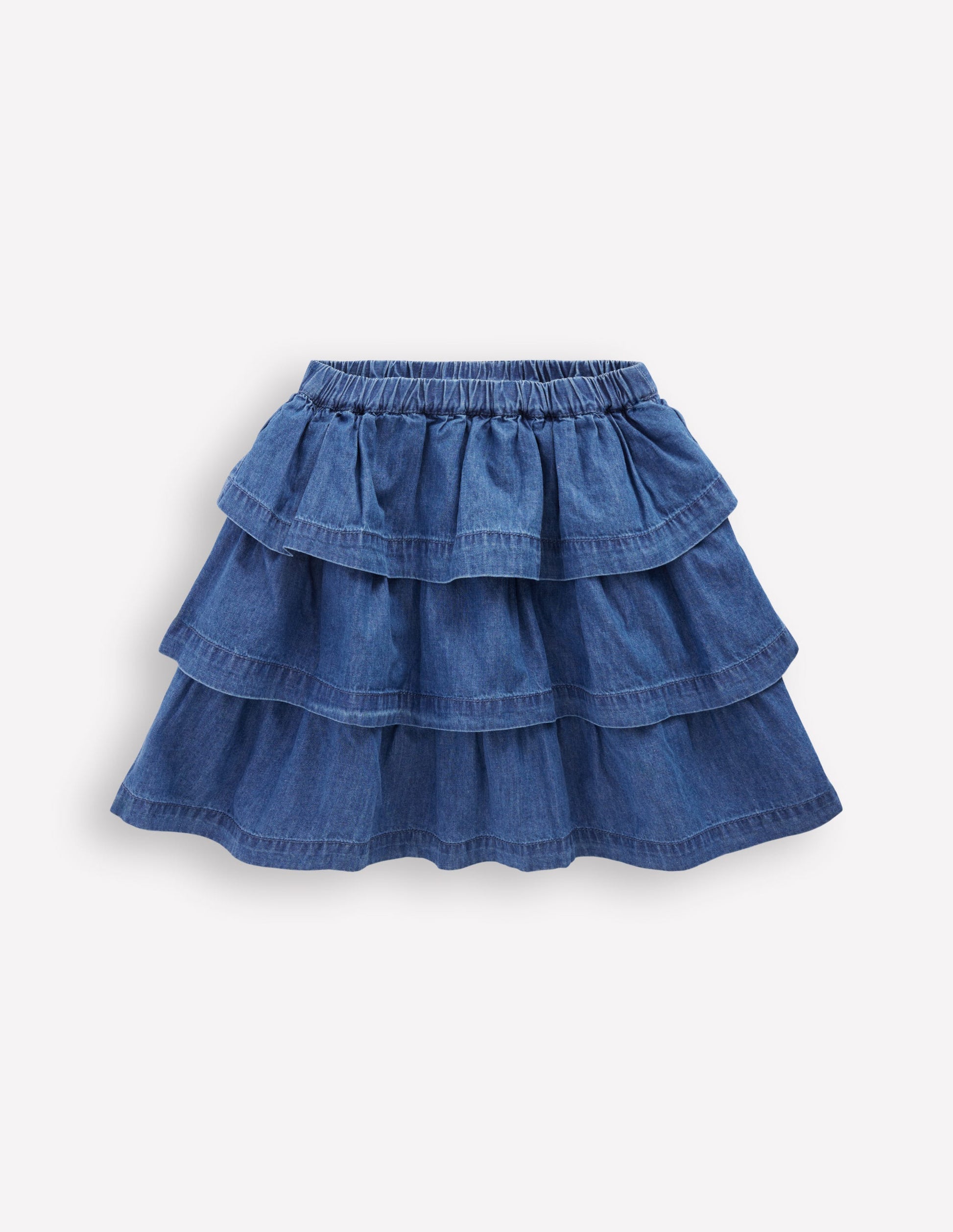 Ruffle Tiered Skirt-Mid Vintage Denim-1