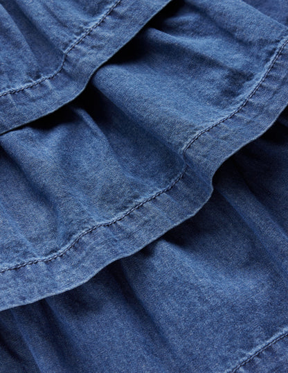 Ruffle Tiered Skirt-Mid Vintage Denim-3