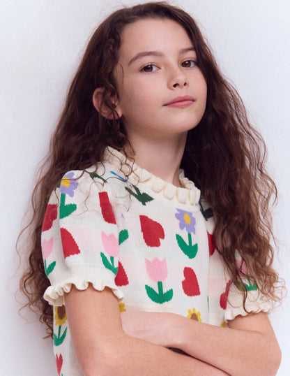 Frill Knitted Top-Ecru Marl Sunflower Garden-3