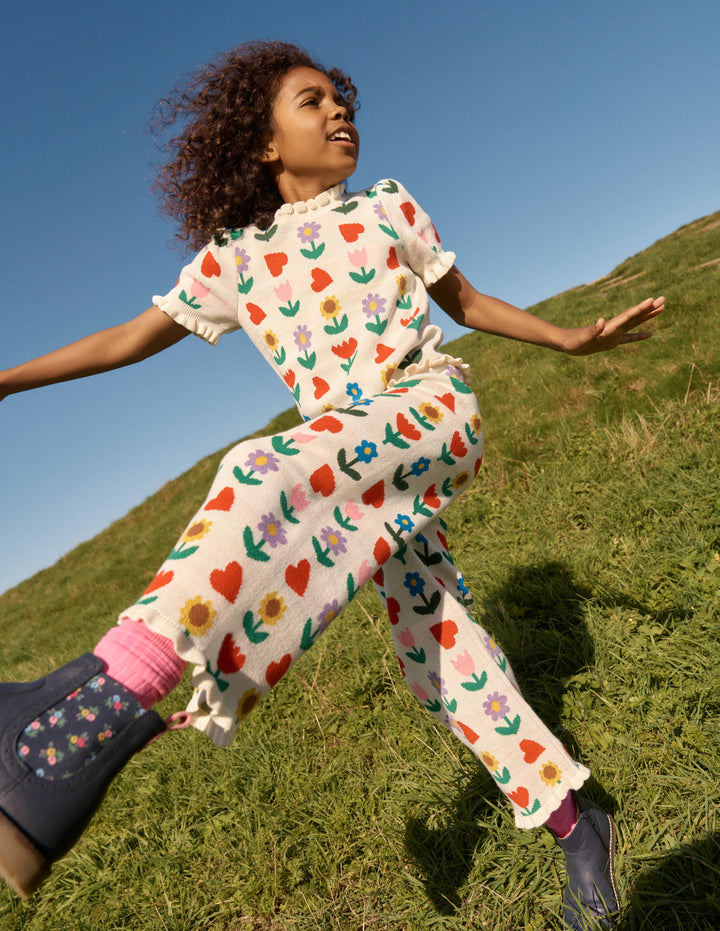 Frill Knitted Top-Ecru Marl Sunflower Garden