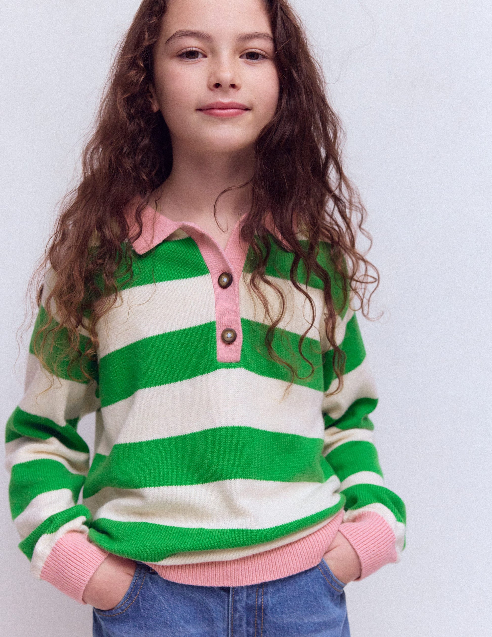 Knitted Rugby Jumper-Pea Green/Ecru Marl-2