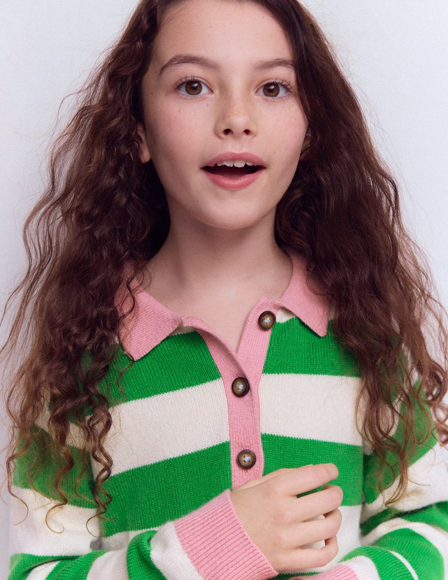 Knitted Rugby Jumper-Pea Green/Ecru Marl