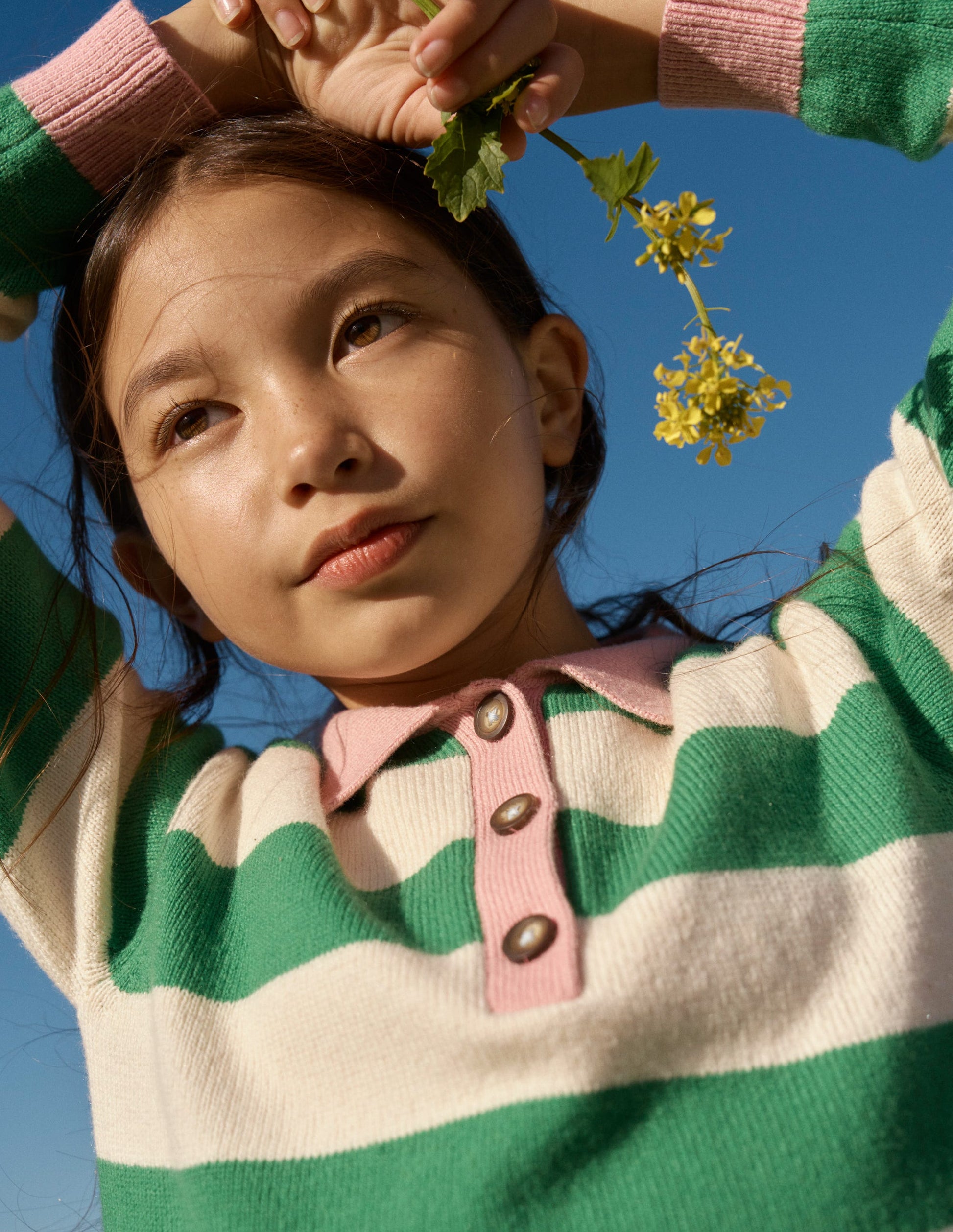 Knitted Rugby Jumper-Pea Green/Ecru Marl-1