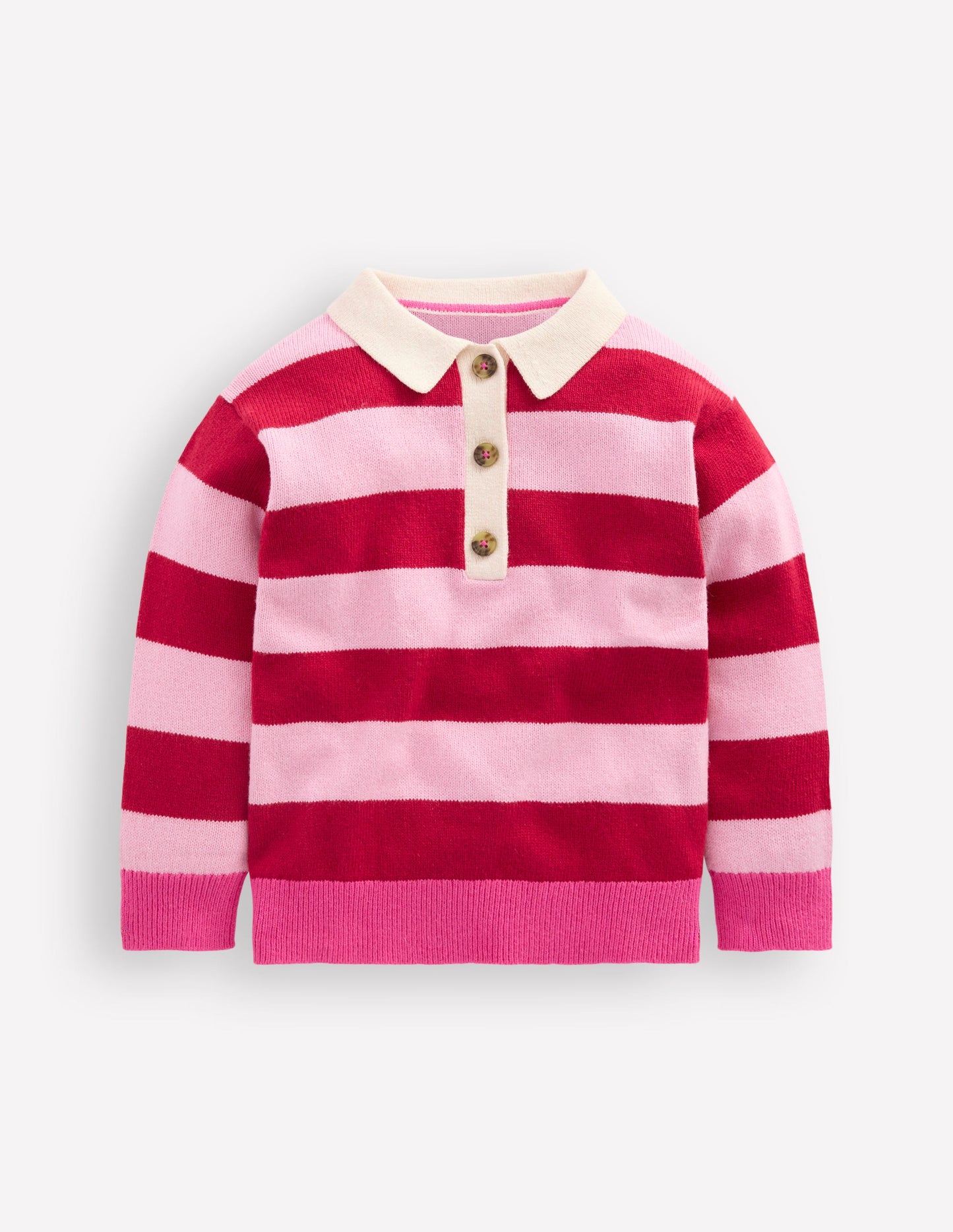Knitted Rugby Jumper-Port/ Pink Stripe