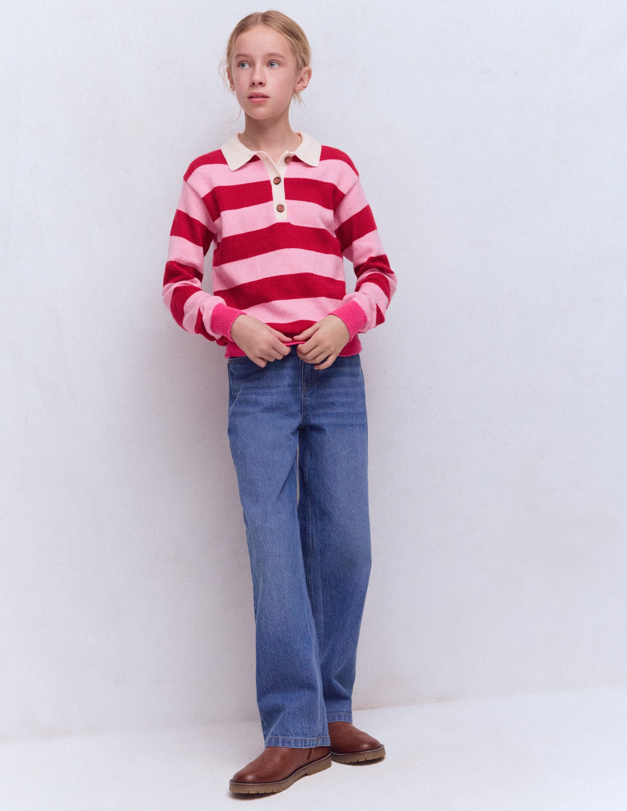 Knitted Rugby Jumper-Port/ Pink Stripe - Image 1