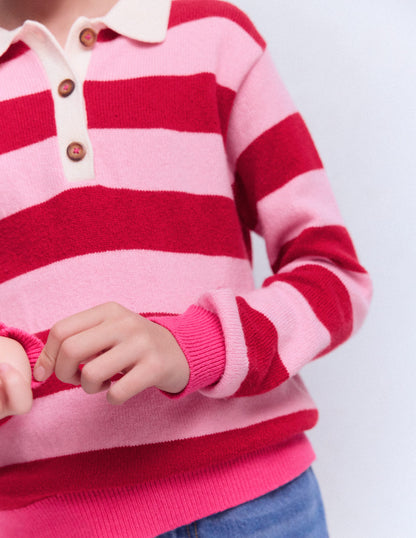 Knitted Rugby Jumper-Port/ Pink Stripe-3