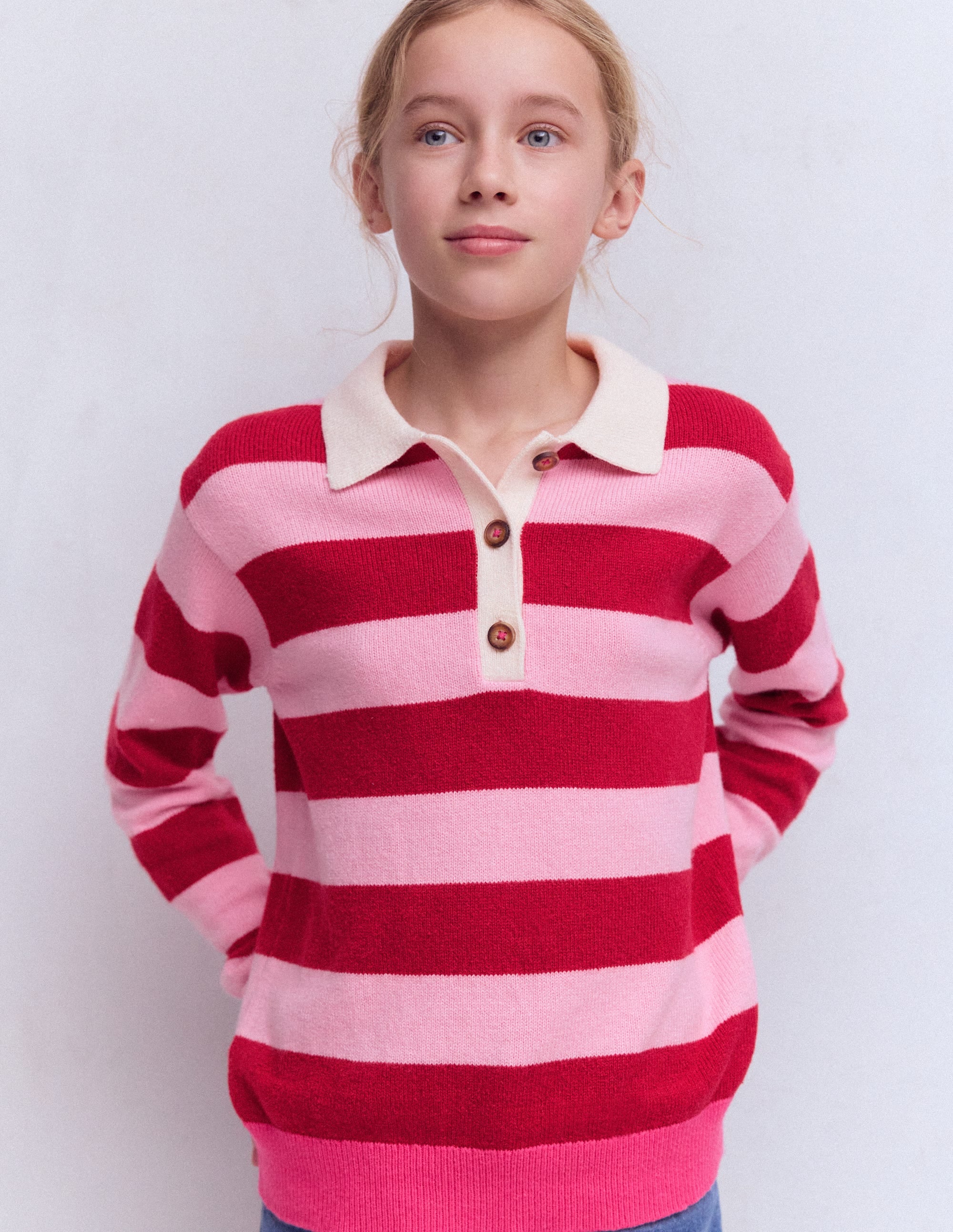 Knitted Rugby Jumper-Port/ Pink Stripe - Image 3