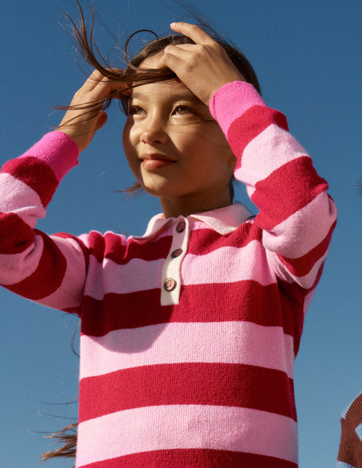 Knitted Rugby Jumper-Port/ Pink Stripe