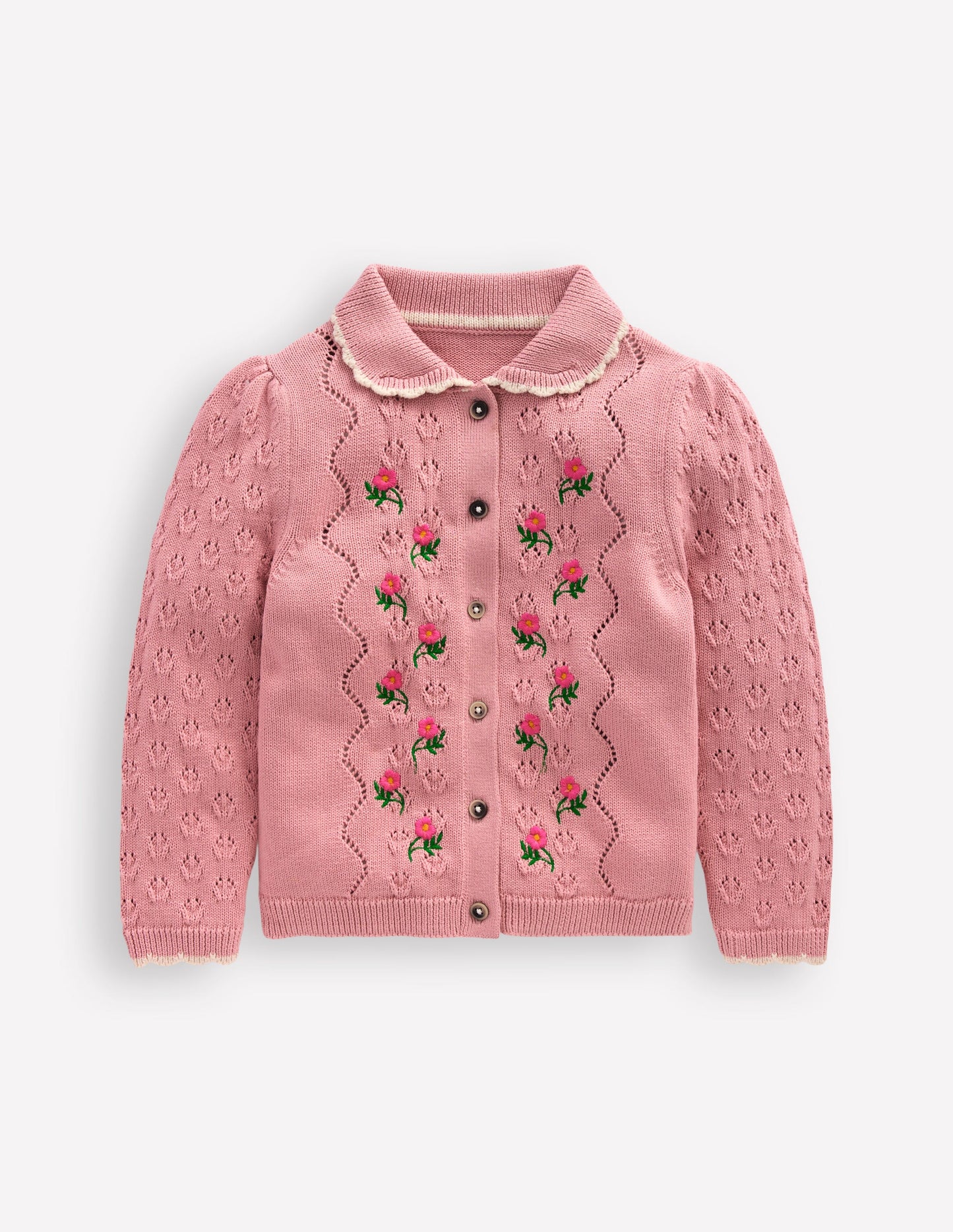 Collared Pointelle Cardigan-Vintage Pink