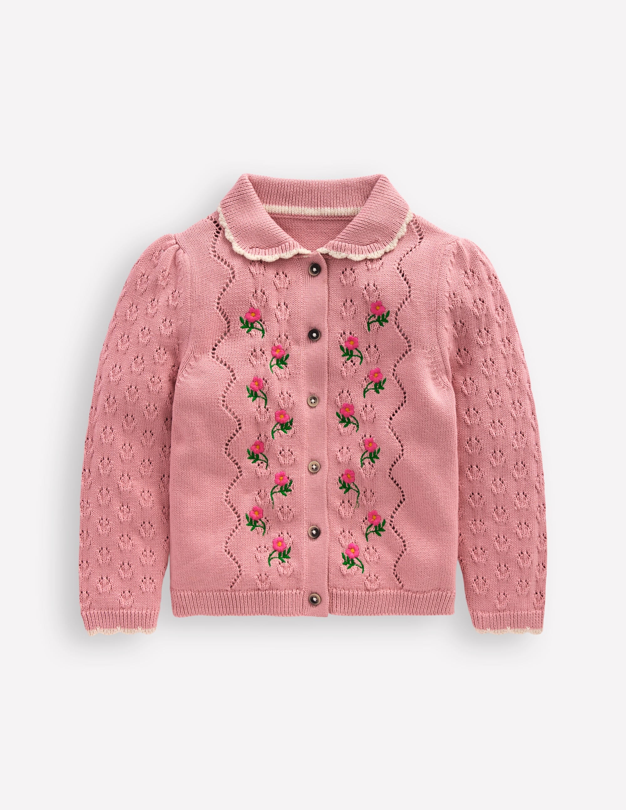 Collared Pointelle Cardigan-Vintage Pink - Image 1
