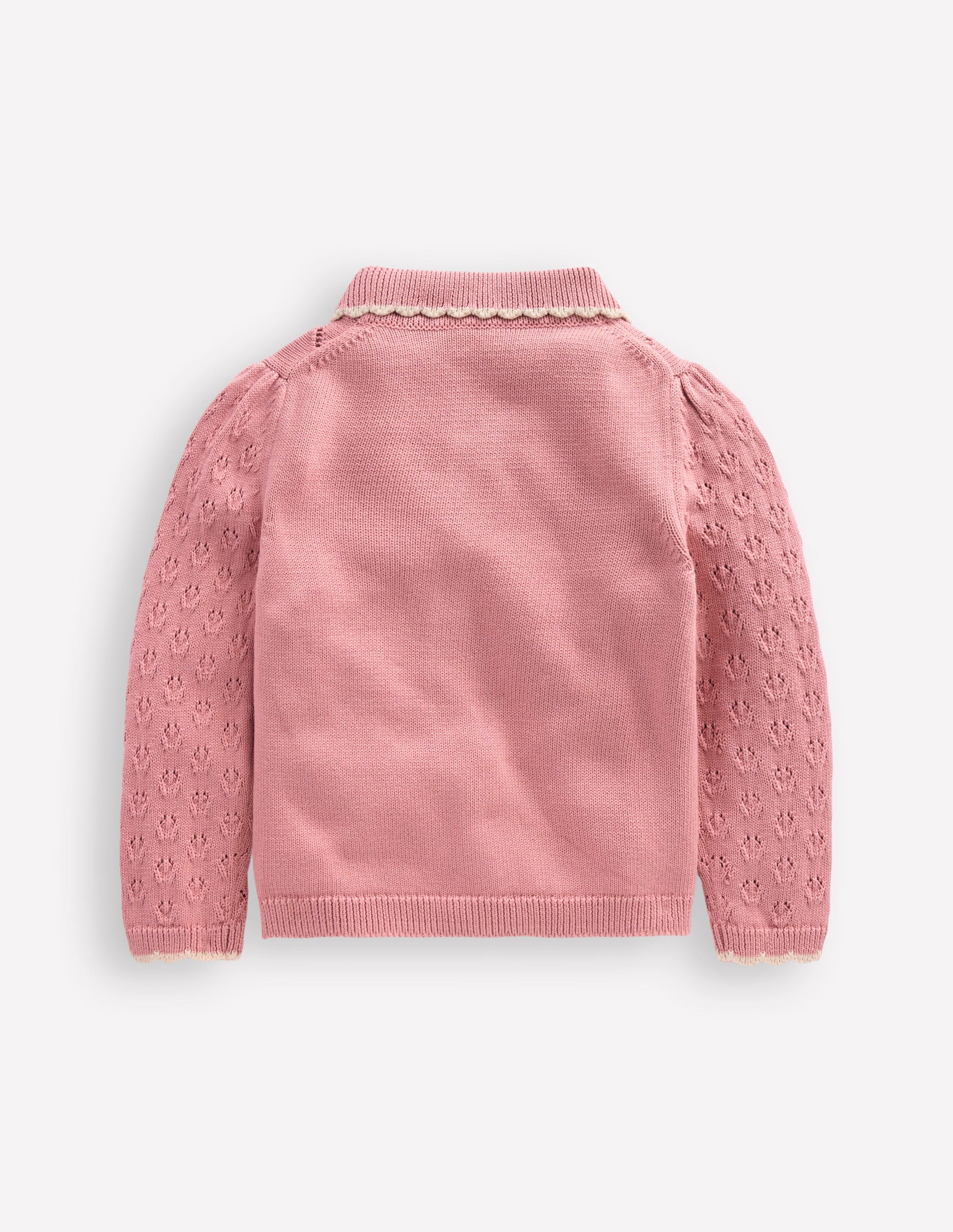 Collared Pointelle Cardigan-Vintage Pink-3