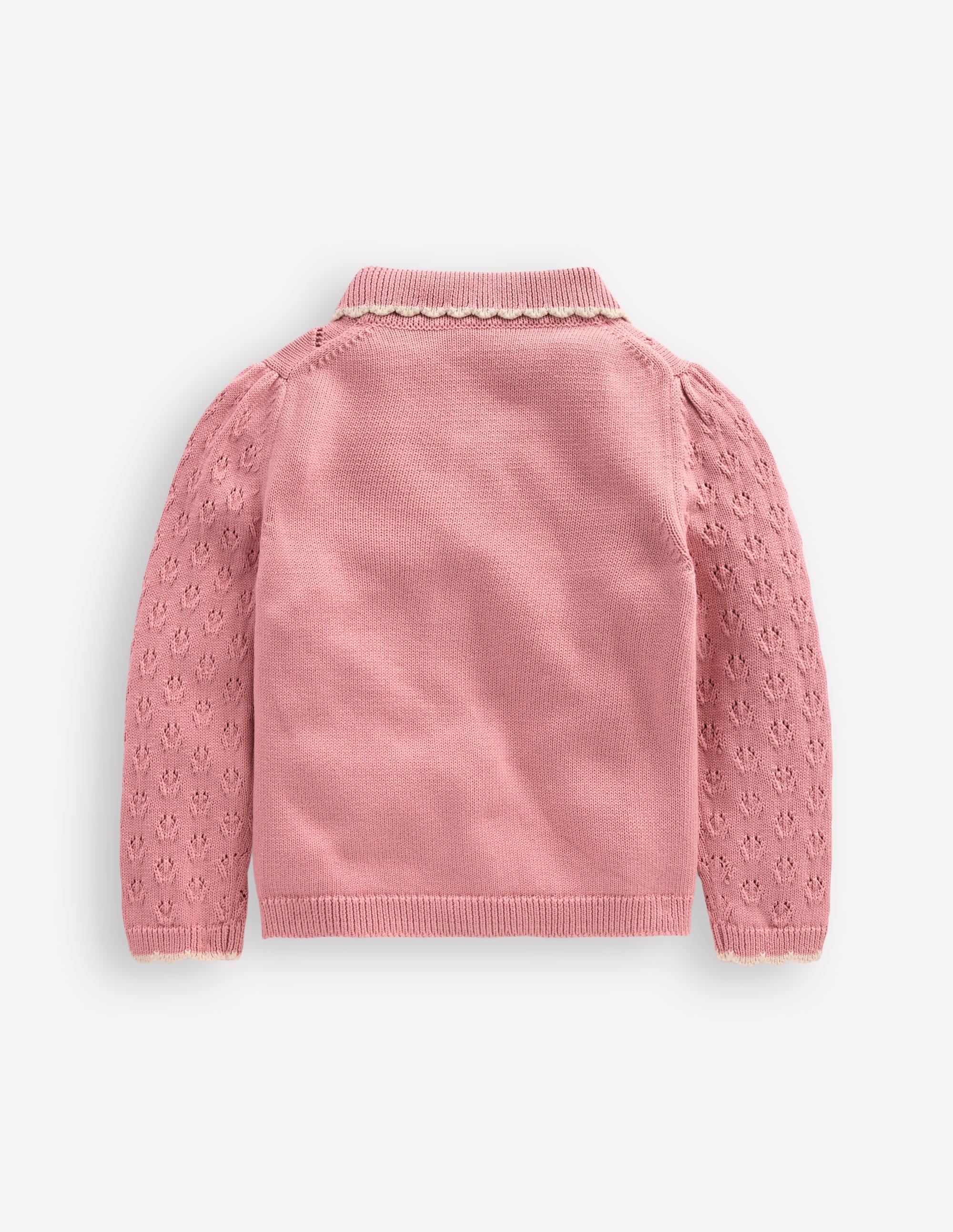 Collared Pointelle Cardigan-Vintage Pink - Image 2