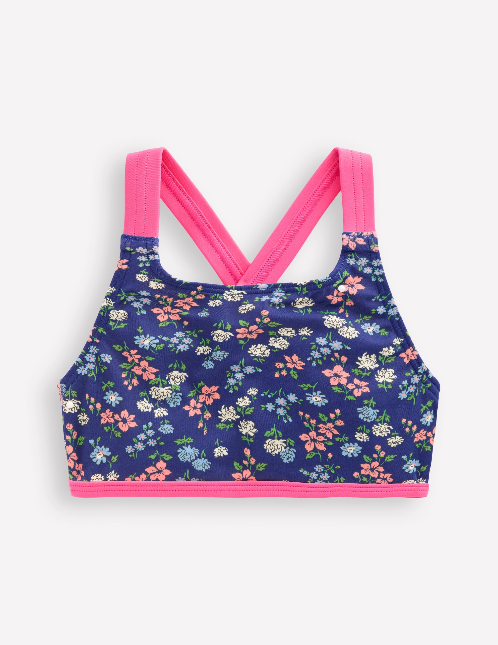 Cross-back Bikini Top-Sapphire Blue Meadow Floral - Image 1