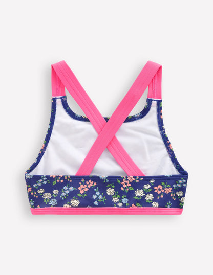 Cross-back Bikini Top-Sapphire Blue Meadow Floral-2
