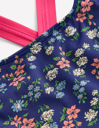 Cross-back Bikini Top-Sapphire Blue Meadow Floral-3