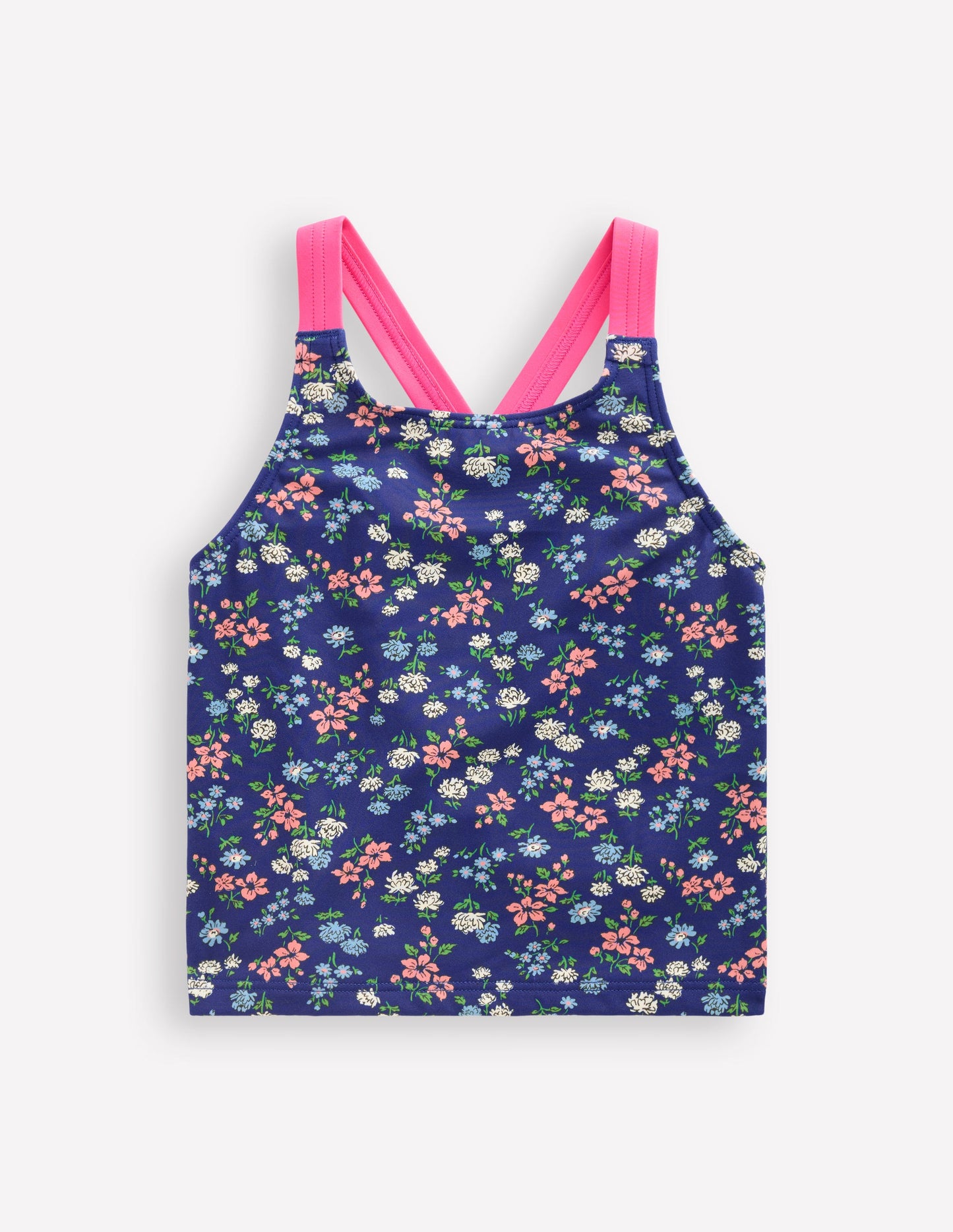 Cross-Back Tankini Top-Sapphire Blue Meadow Floral