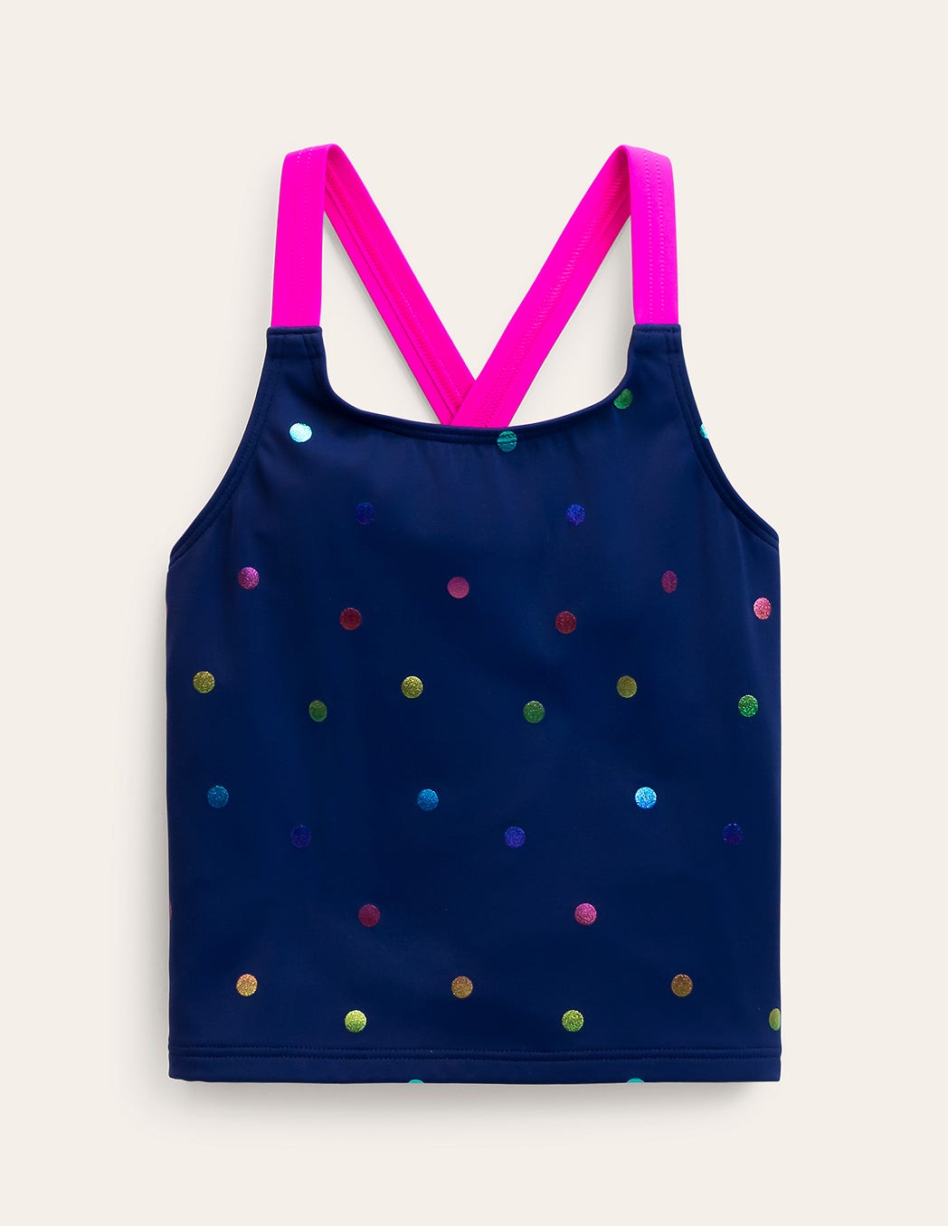 Cross-Back Tankini Top-Rainbow Foil Confetti Spot-1