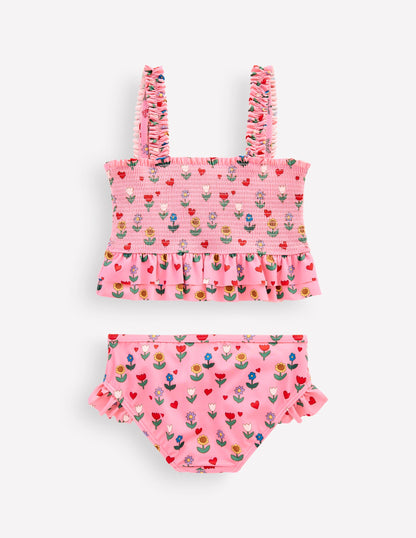 Peplum Smocked Bikini-Almond Pink Sunflower Garden-3