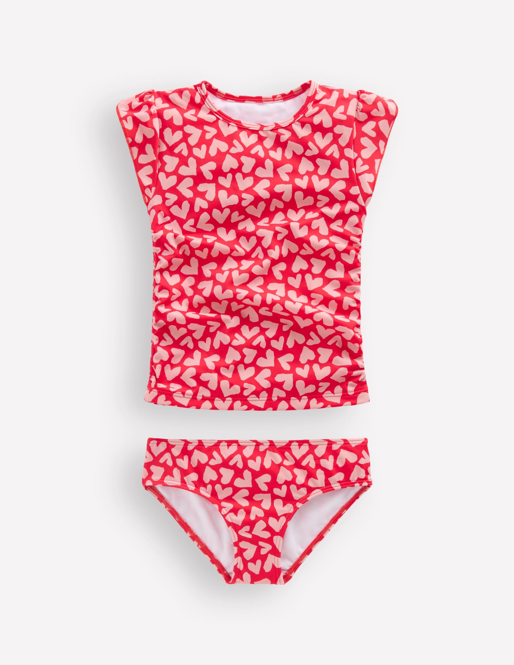 Ruched Tankini Set-Rockabilly Red Collage Hearts - Image 1