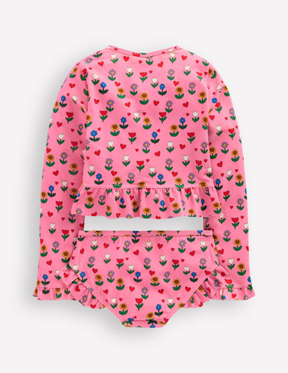 Long Sleeve Frill Set-Almond Pink Sunflower Garden-2