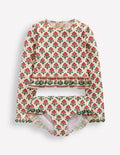 Long Sleeve Frill Set-Soft Ivory Woodblock Flower