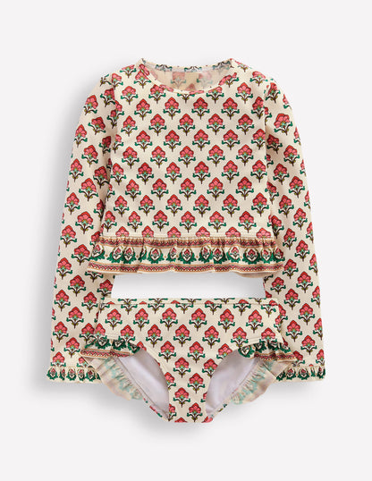 Long Sleeve Frill Set-Soft Ivory Woodblock Flower-1