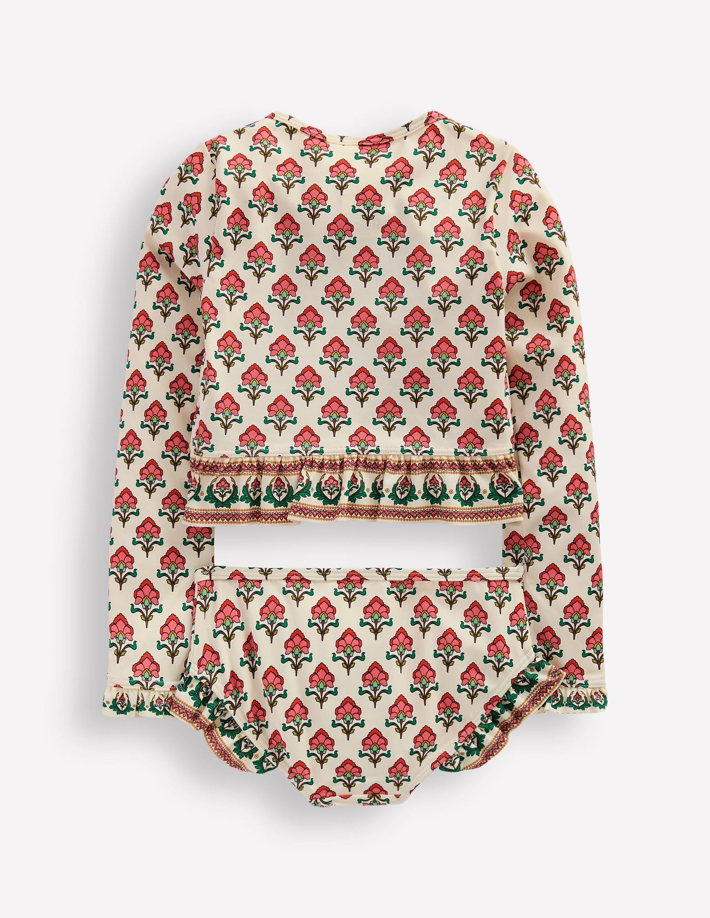 Long Sleeve Frill Set-Soft Ivory Woodblock Flower