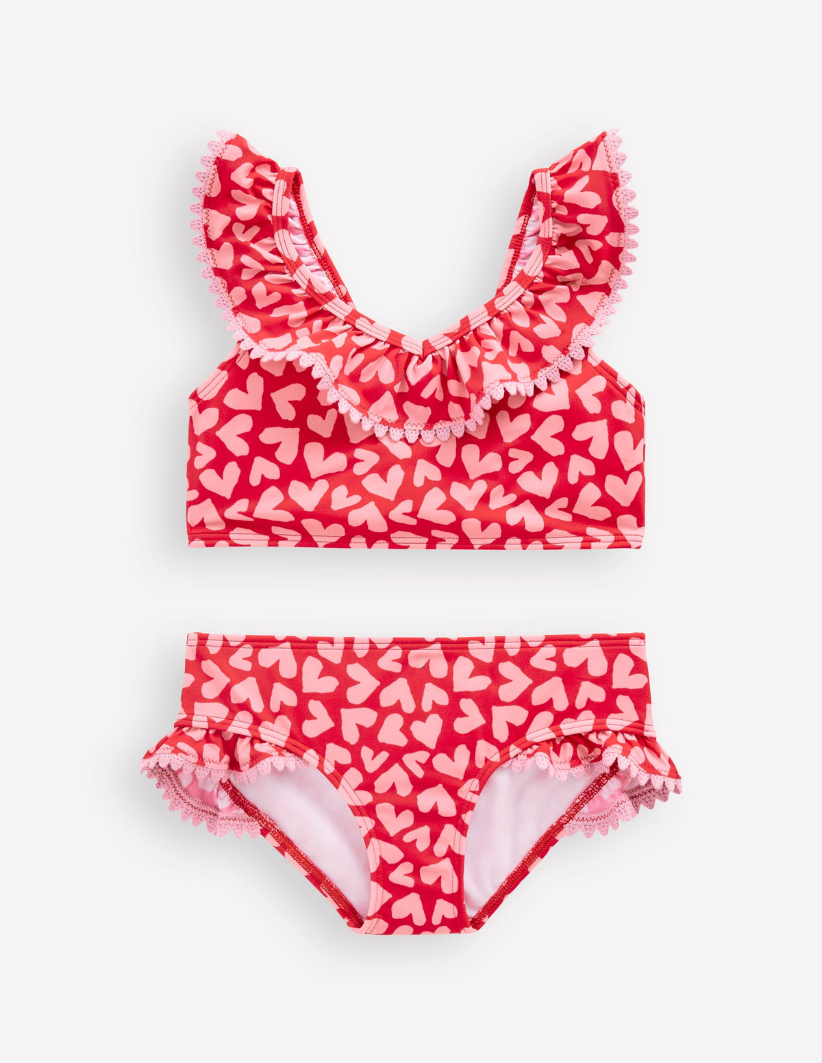 Frill V-neck Bikini Set-Rockabilly Red Collage Hearts - Image 1