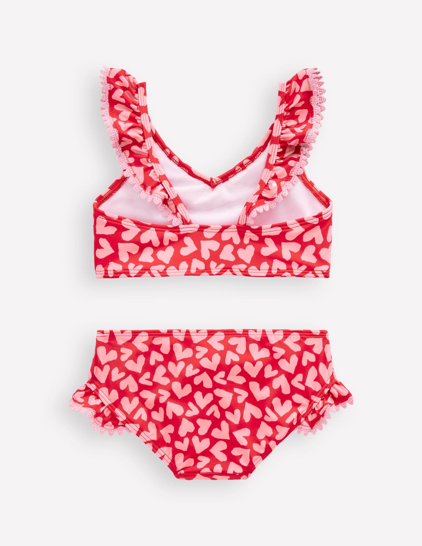 Frill V-neck Bikini Set-Rockabilly Red Collage Hearts