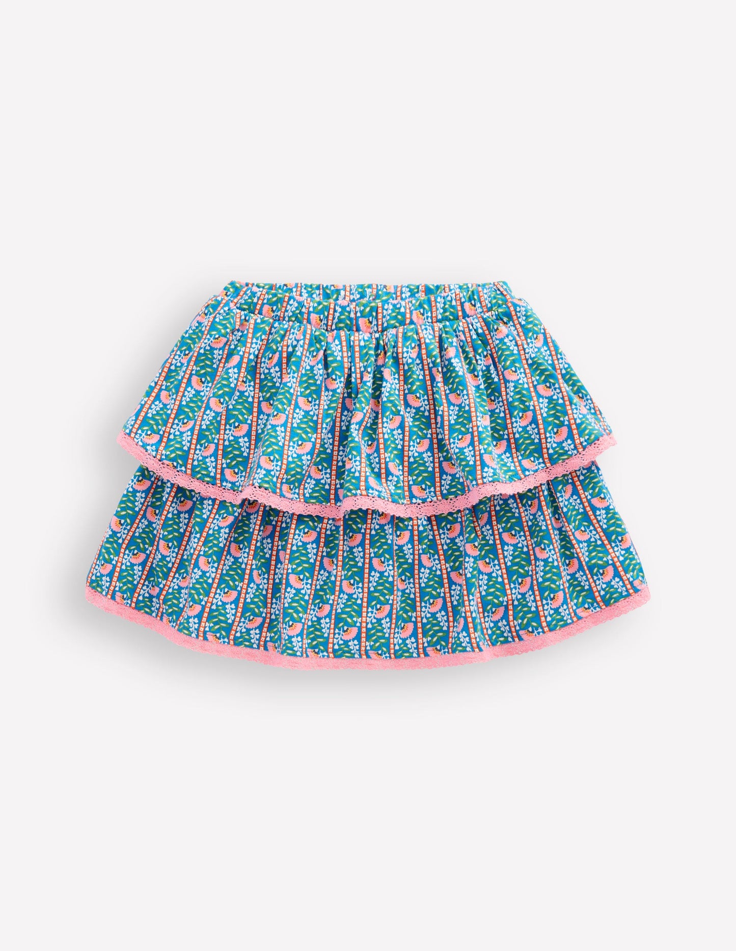 Ruffle Jersey Skort-Kingfisher Blue Floral Vine