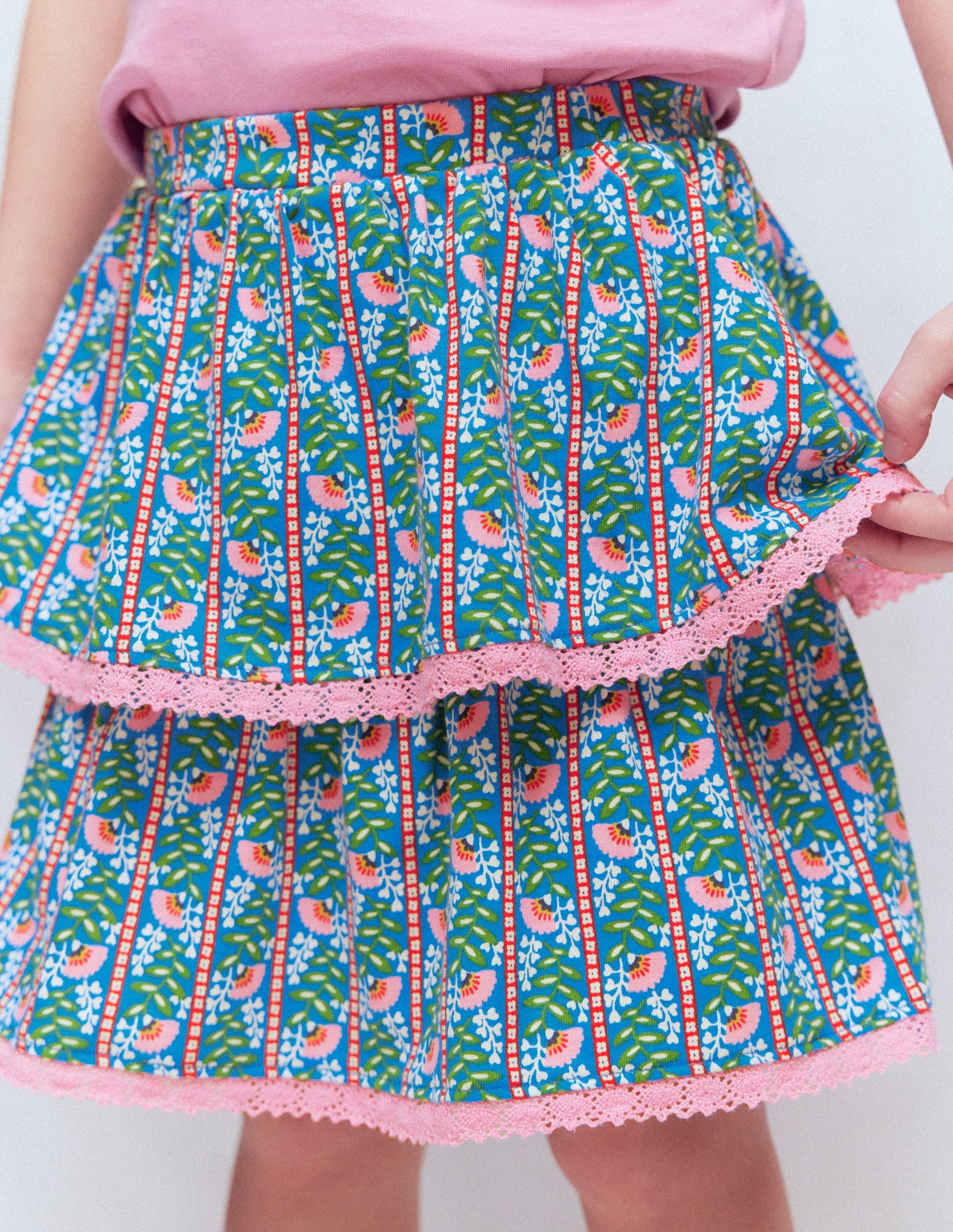 Ruffle Jersey Skort-Kingfisher Blue Floral Vine-2