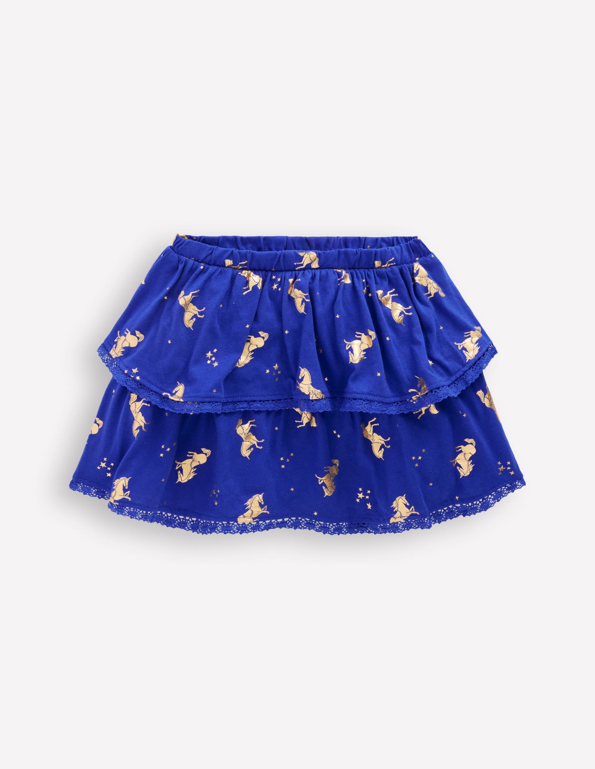 Ruffle Jersey Skort-Sapphire Blue Horses - Image 1