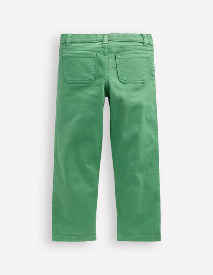 Patch Pocket Straight Jeans-Green-2