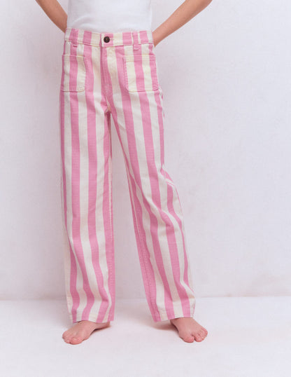 Patch Pocket Straight Jeans-Pink/Ivory Stripe-3