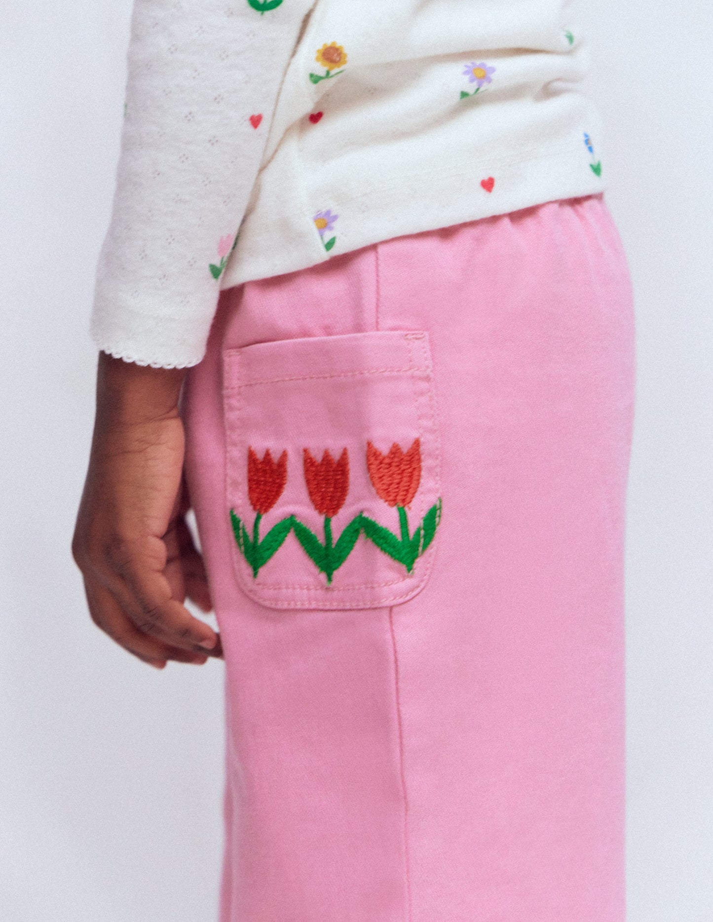 Wide Leg Pull-on-Pink Tulips