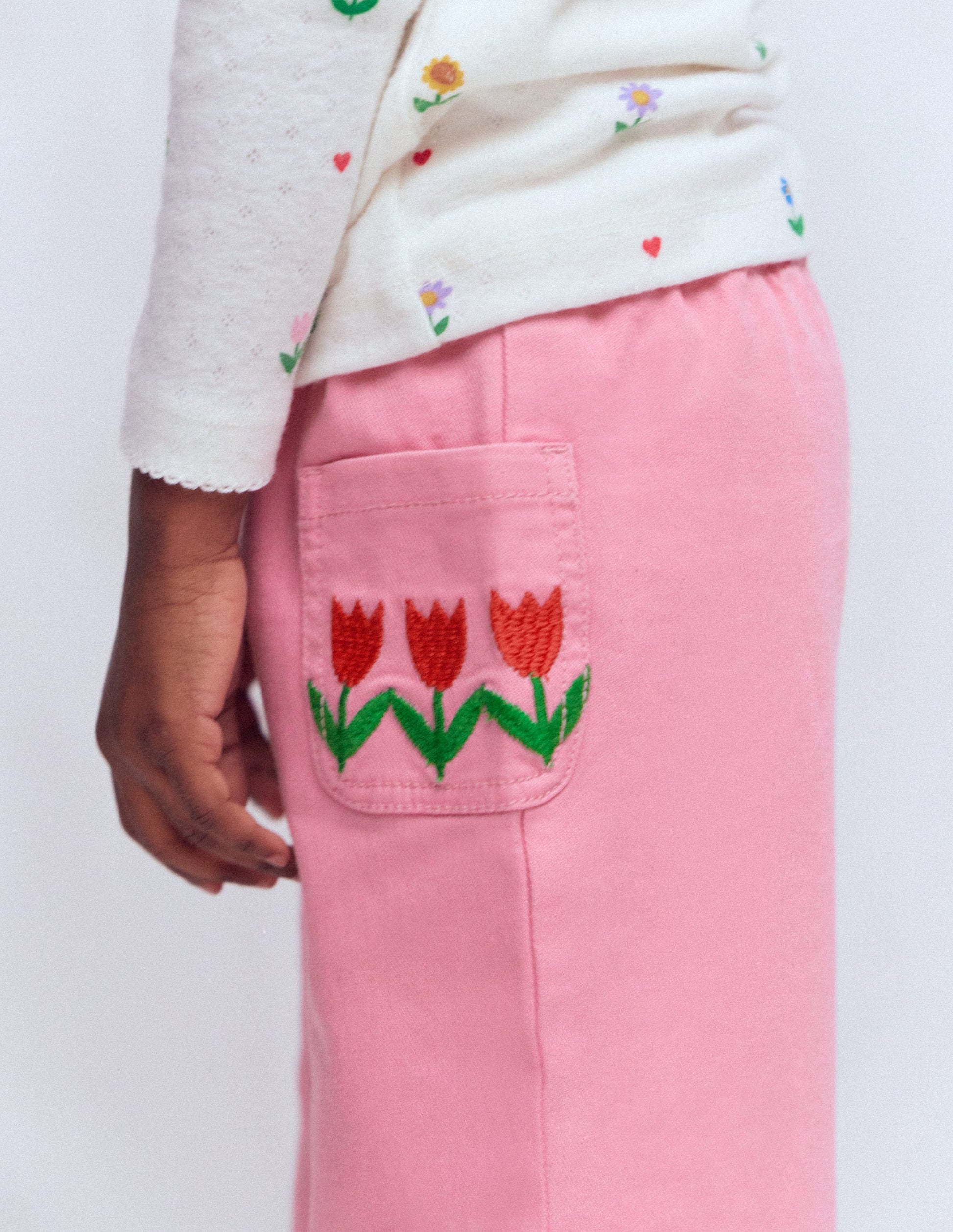 Wide Leg Pull-on Jeans-Pink Tulips-2