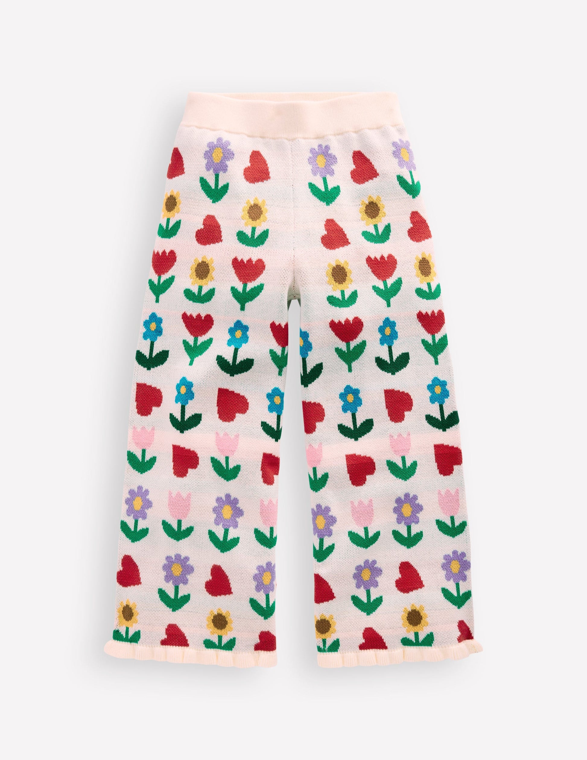 Flared Knitted Trousers-Ecru Marl Sunflower Garden-5