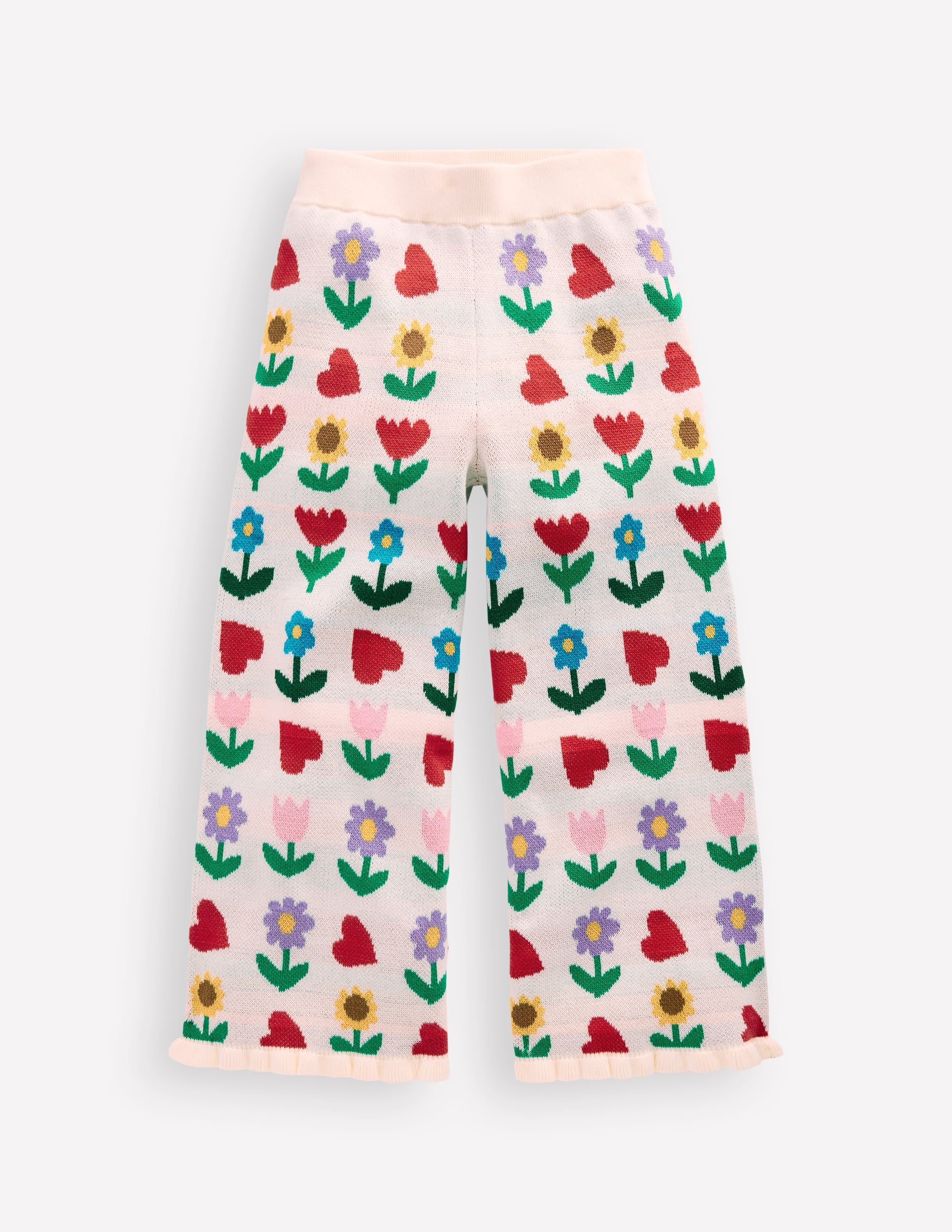 Flared Knitted Trousers-Ecru Marl Sunflower Garden - Image 4